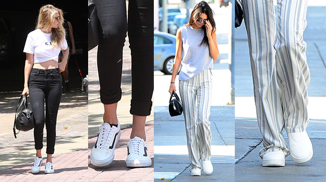 white sneakers with stripes
