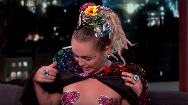 Miley Cyrus Shows Off Sparkly Nipple Pasties on 'Jimmy Kimmel Live