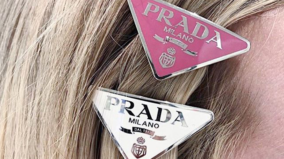 Prada Metal Hair Clip - White/gold