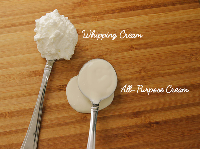 Cooking cream vs whipping cream