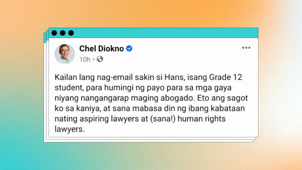 Chel Diokno Responds To Grade 12 Student's E-mail Asking For Law School Advice