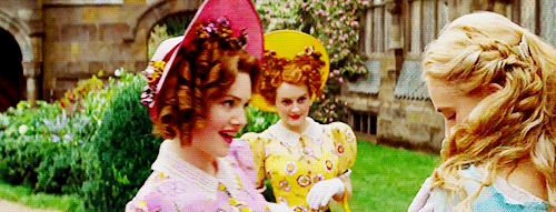 Lily James as Cinderella with Step Sisters GIF