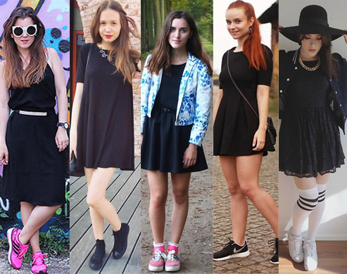 Black dress cheap with sneakers outfit