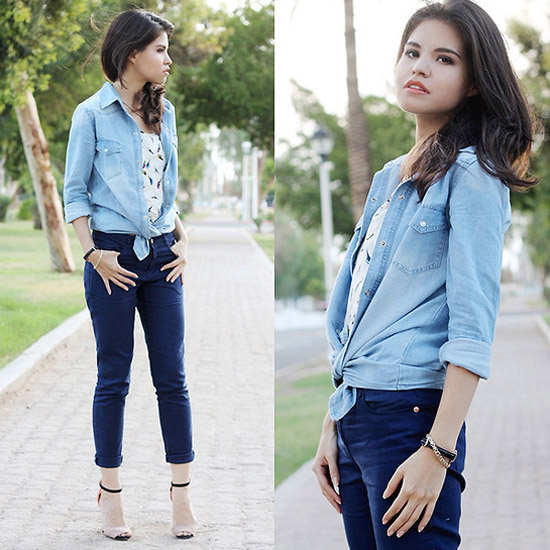 denim themed outfit