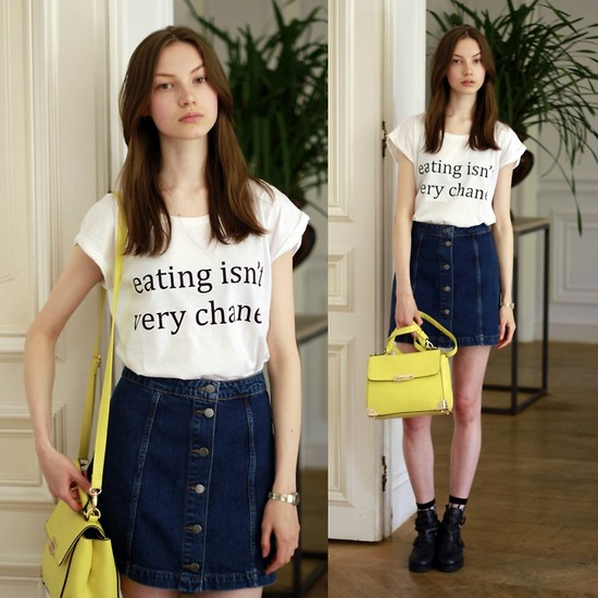 Chic Summer Outfit: White Top And Denim Skirt