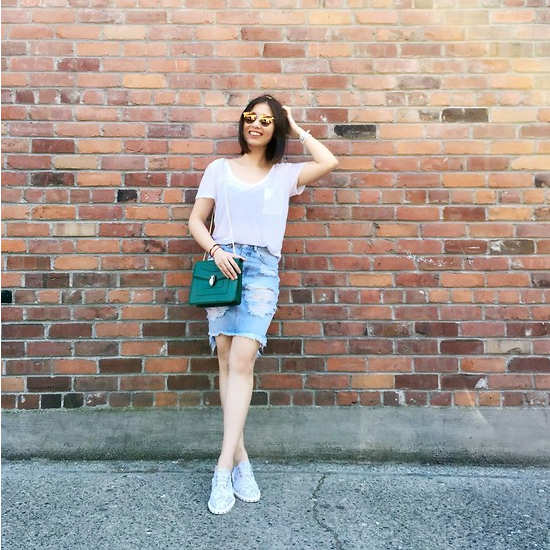 Chic Summer Outfit: White Top and Denim Skirt