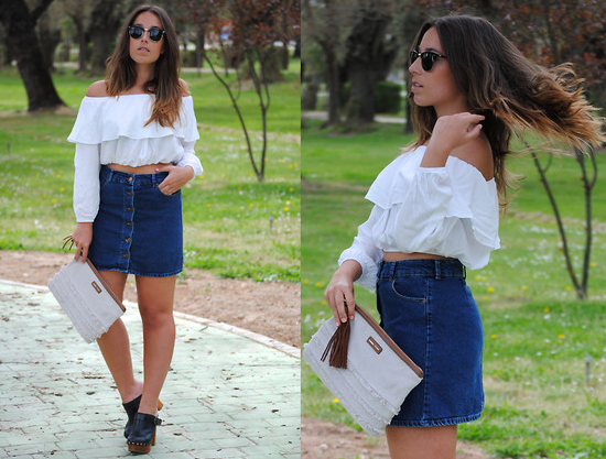 Chic Summer Outfit: White Top and Denim Skirt