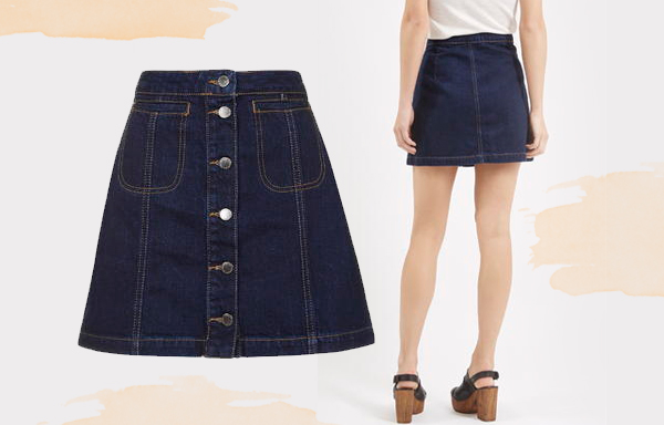 Button-down denim skirt