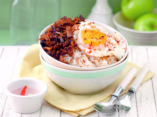 Adobo Flakes with Sinangag and Spicy Eggs
