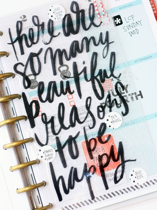 Brush lettering on planner
