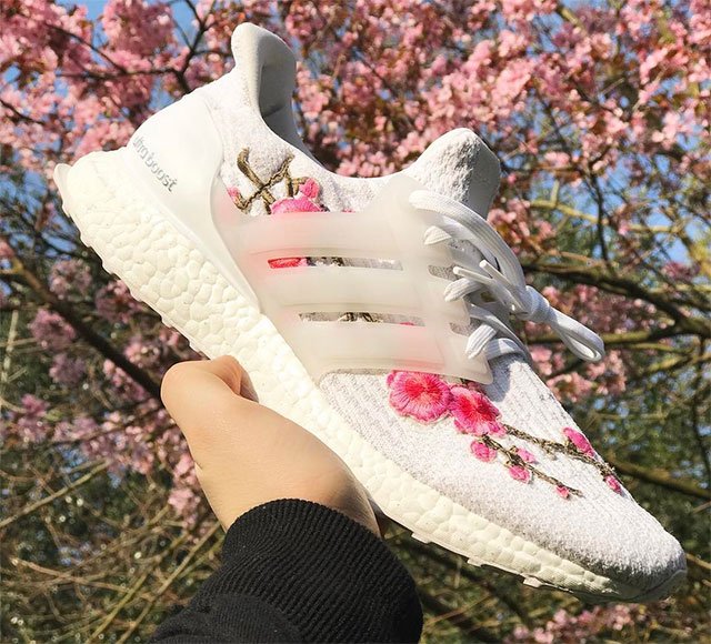 Cherry Blossom Tree Blooms on Custom adidas Ultra Boost