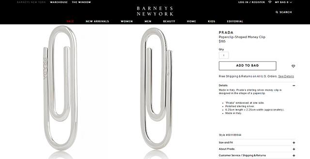 Prada 'paper clip-shaped' money clip sells for $185 