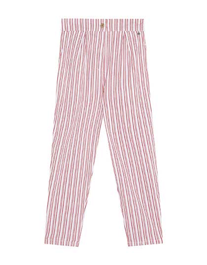 pink and white striped trousers