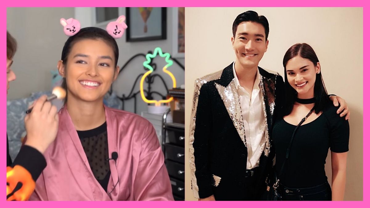 A photo of Liza Soberano wearing BTS merchandise, and Pia Wurtzbach with Super Junior's Choi Siwon.