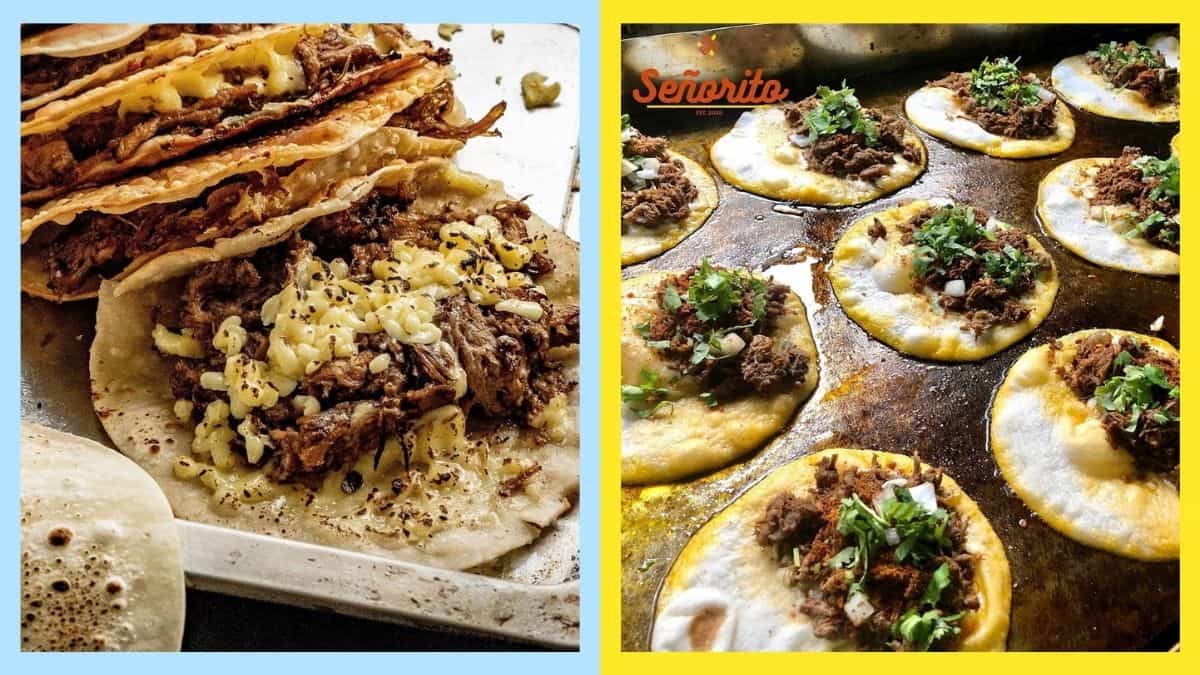 Side by side photos of tacos