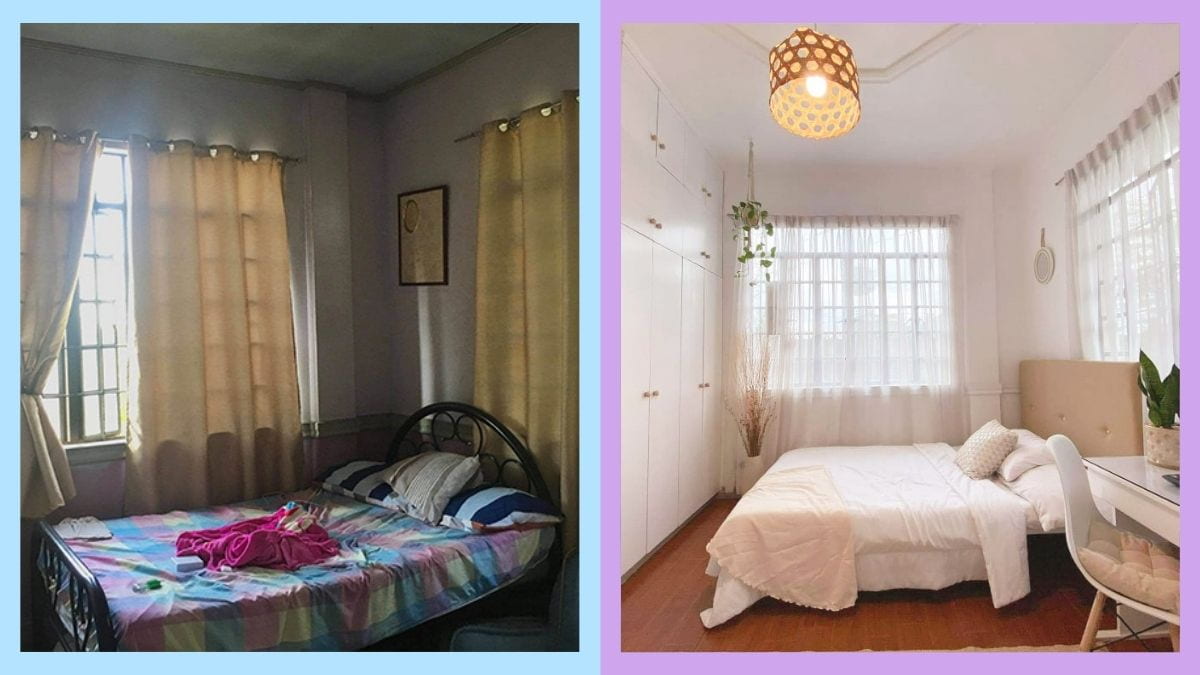 side by side photos of a bedroom makeover