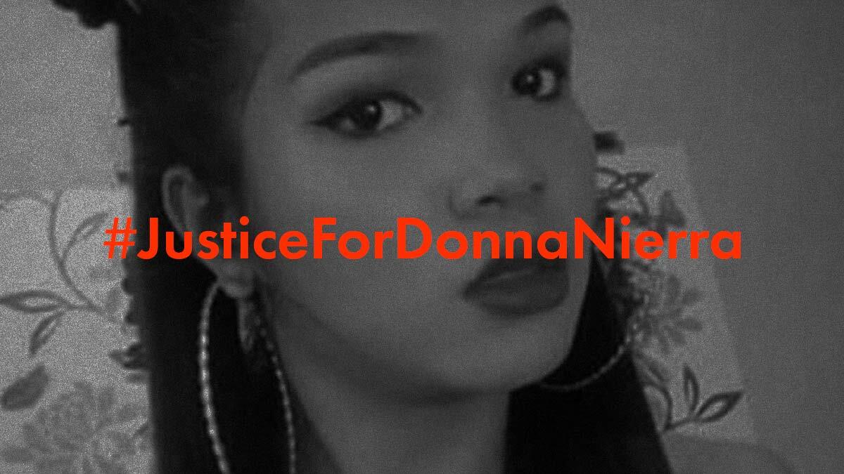 A photo of transgender Pinay Donna Nierra with the words #JusticeForDonnaNierra