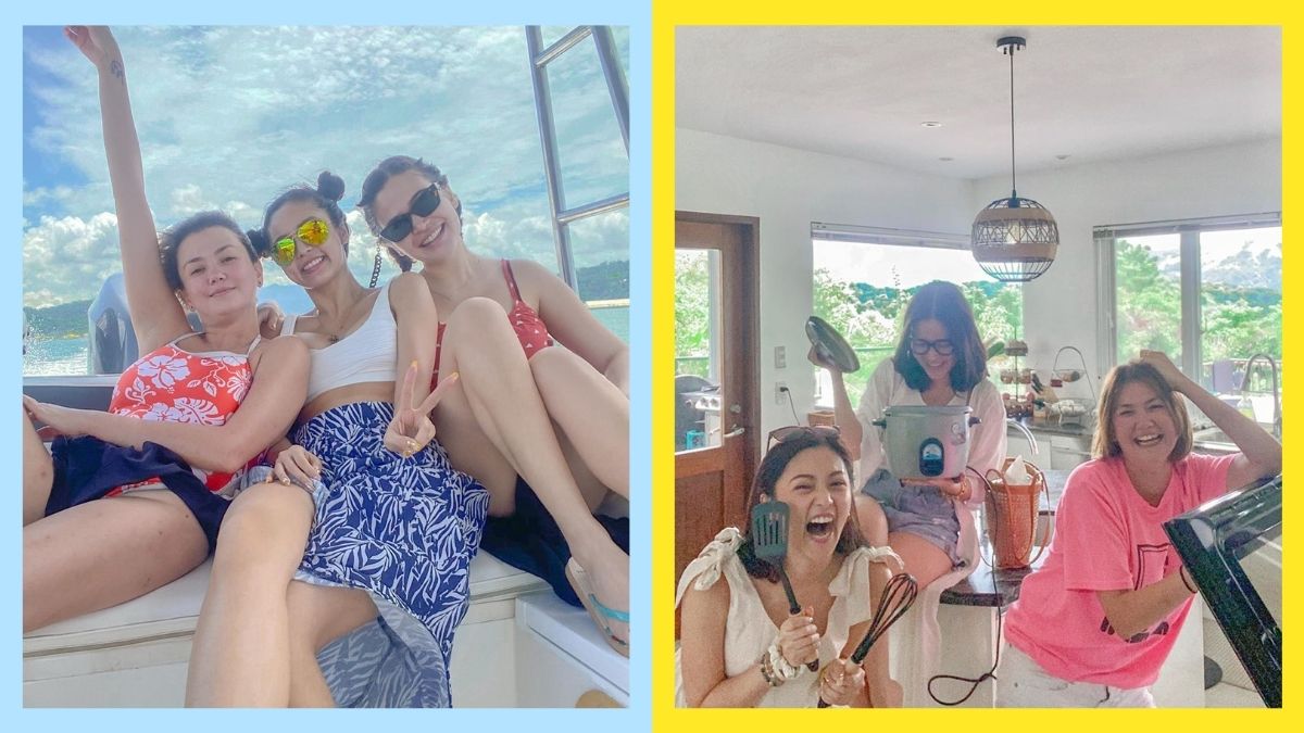 Side by side photos of Angelica Panganiban, Bela Padilla, and Kim Chiu on vacation