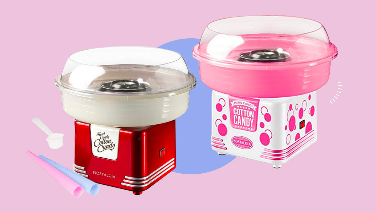 Cute, small cotton candy makers in pink and red