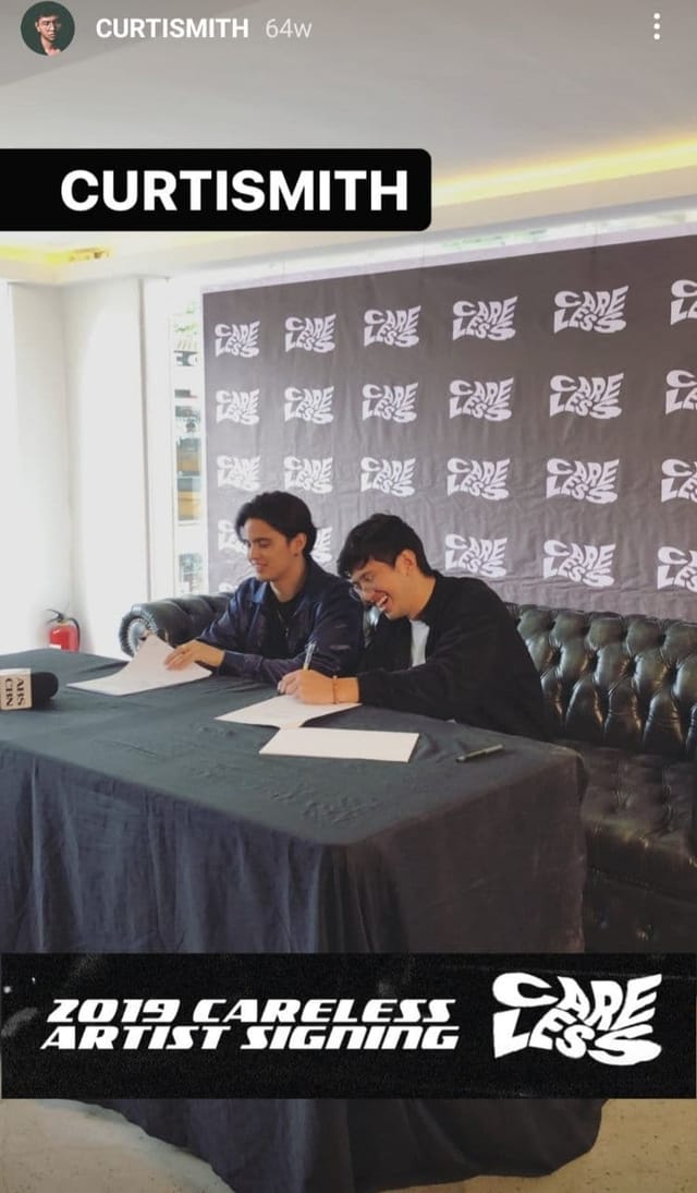 James Reid with Mito Fabie at the 2019 Careless Music Artist Contract Signing