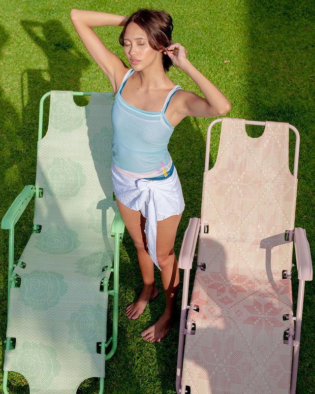 folding chair: easy chair from Halo Halo Home in green and pink