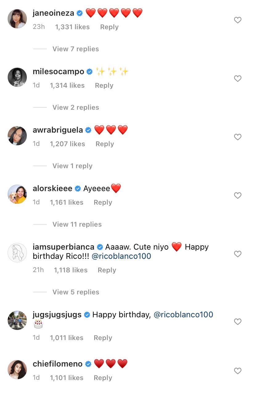 Other celebrities comment on Maris Racal's Instagram post greeting Rico Blanco in his birthday