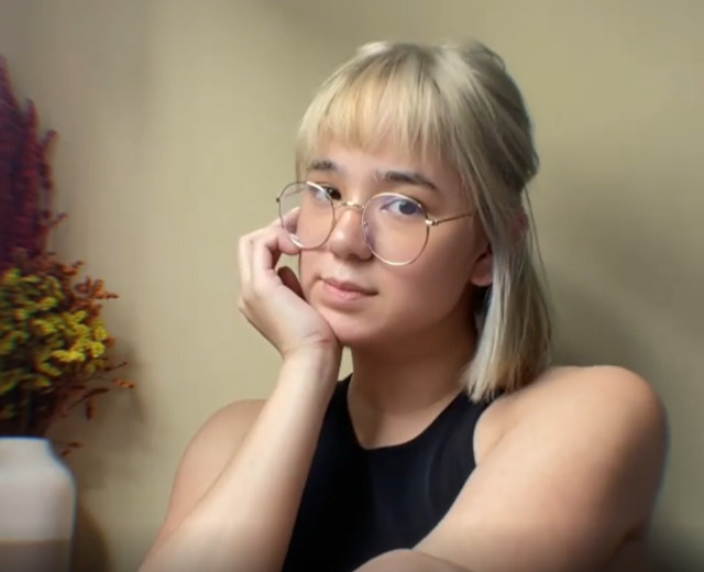 Mikee Quintos with blonde bob haircut with bangs