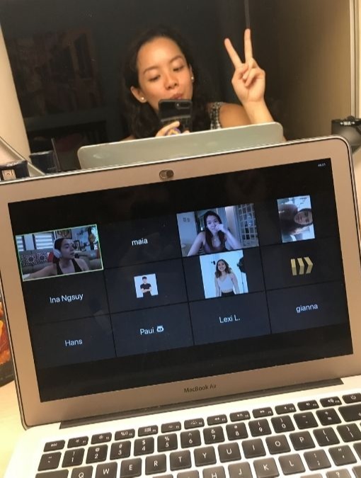 Career shift - Pinay on a video call with teammates