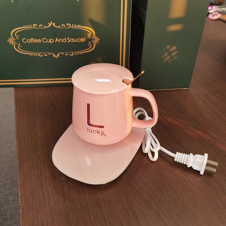 Pink ceramic mug, heating cup