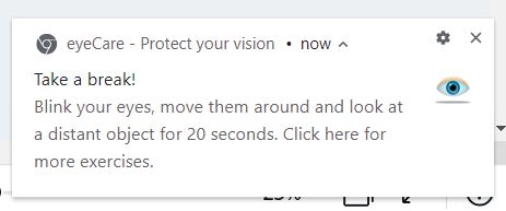 EyeCare Google Chrome extension - notification