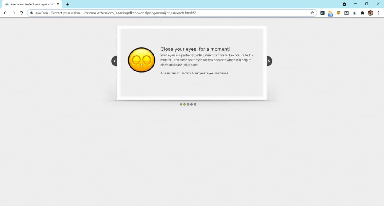 EyeCare Google Chrome extension - exercise page