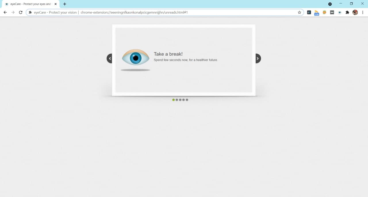 EyeCare Google Chrome extension - exercise page