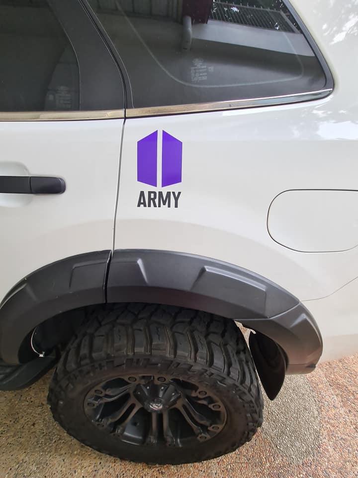 car with BTS Army decals