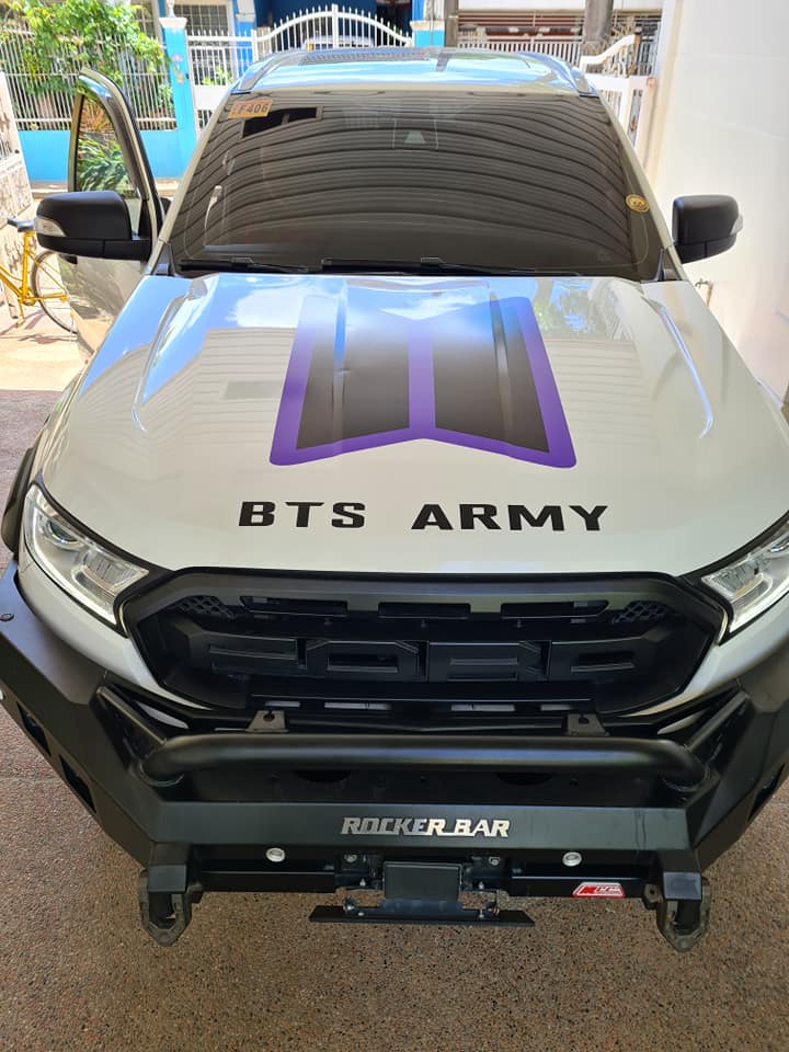car with BTS Army decals