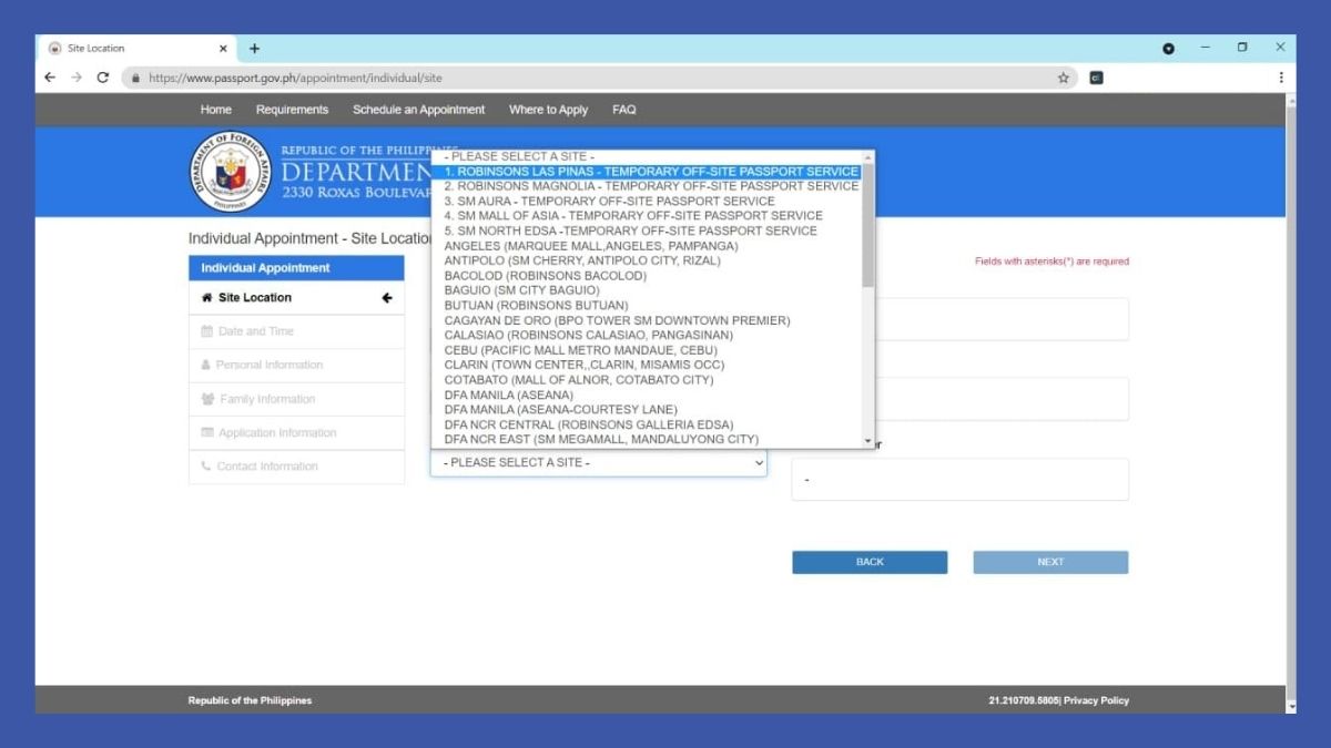 passport online renewal - site location