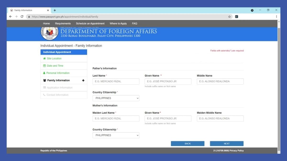 passport online renewal - family information