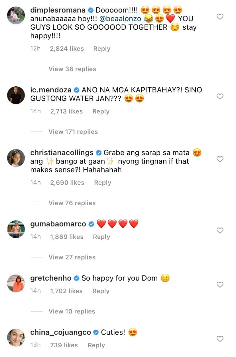 Dimples Romana, IC Mendoza, Christiana Collings, Marco Gumabao, Gretchen Ho, China Cojuangco's commenting words of support to BeaDom