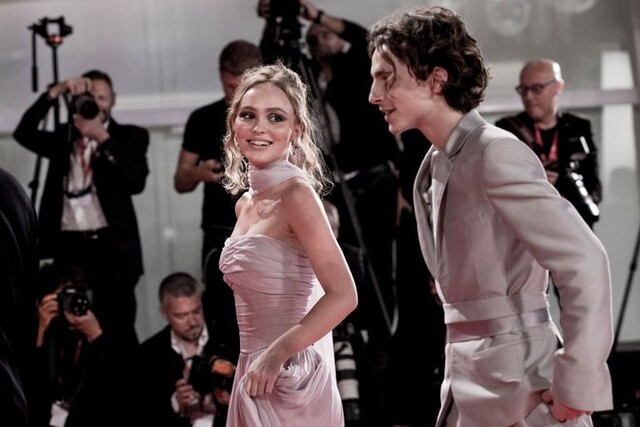 Lily-Rose Depp and Timothée Chalamet on the red carpet in 2019.