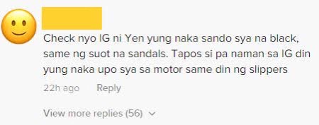 Netizen's reply pointing out the similarities between the couple's footwear in the viral video and those of Yen and Paolo have been seen to wear on Insta