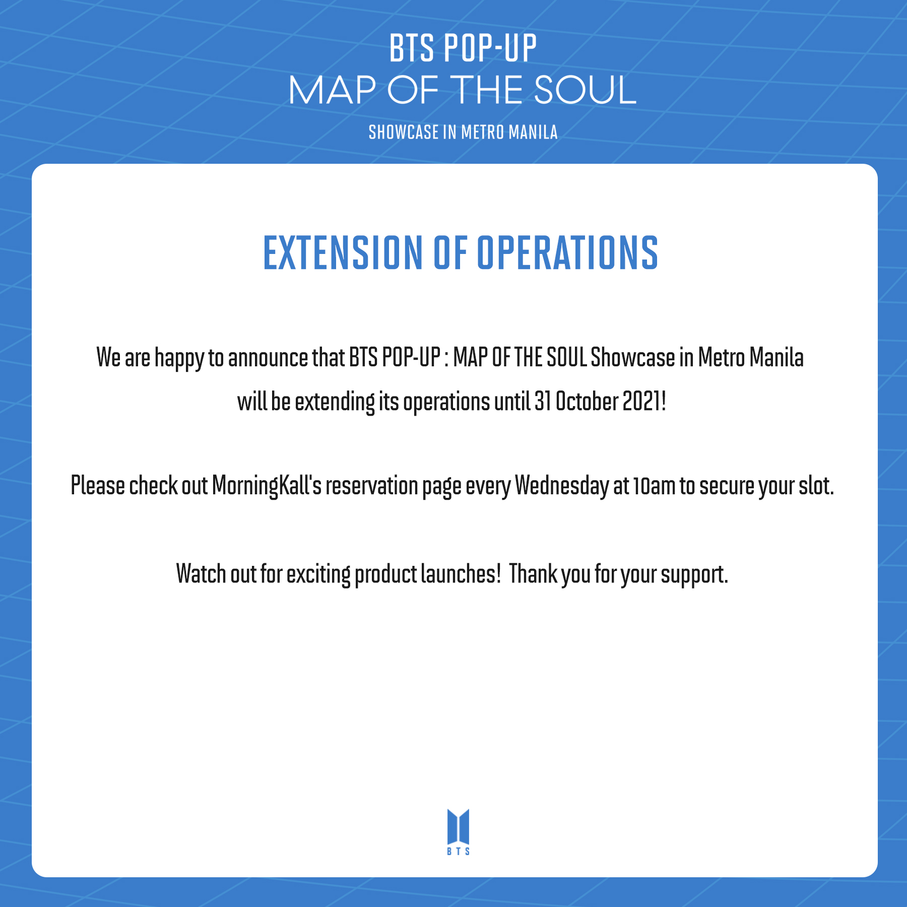 The BTS pop-up store in Manila has been extended