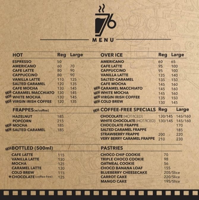 cinema '76 cafe menu