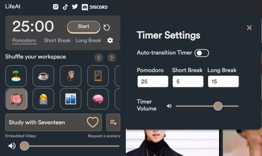 lifeat virtual spaces timer settings