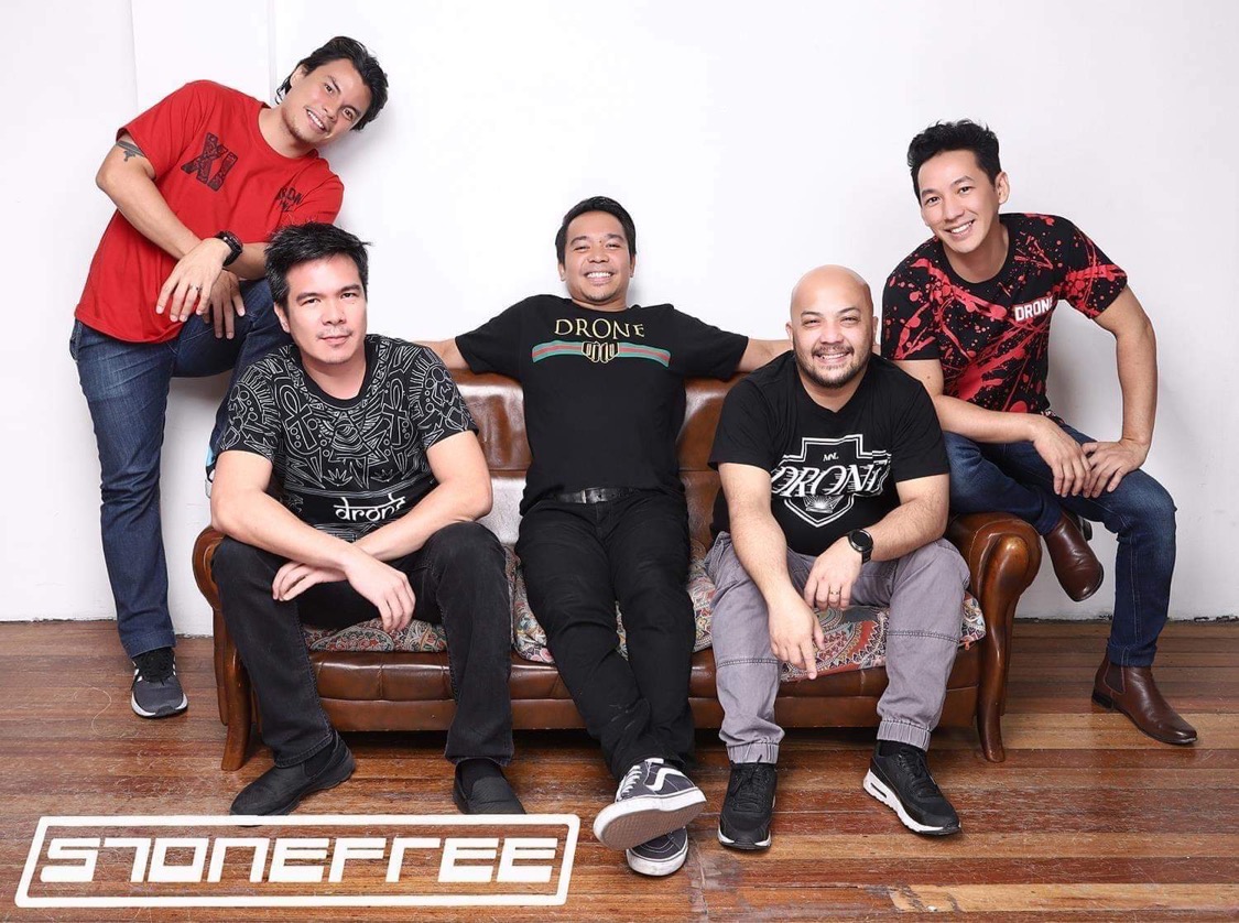 OPM band Stonefree members. From left to right: Benson Tanoja (guitar), Jody Salas (bass), Miro Valera (vocals), Relly Mangubat (drums), Billy Reyes (guitar)