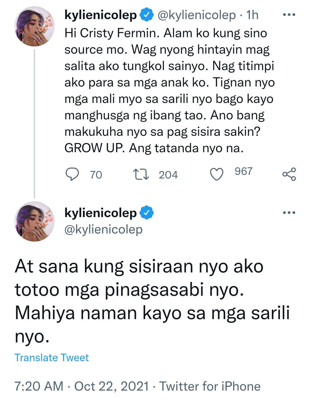 Kylie padilla claps back at cristy fermin