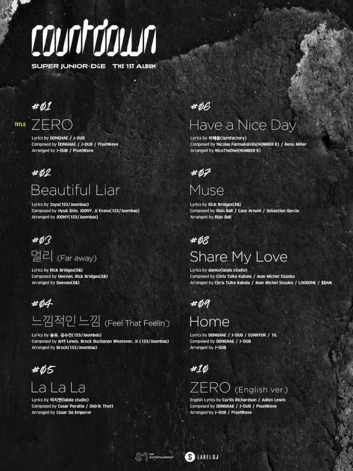 The tracklist of SUPER JUNIOR D&E's first full-length Korean album, COUNTDOWN.