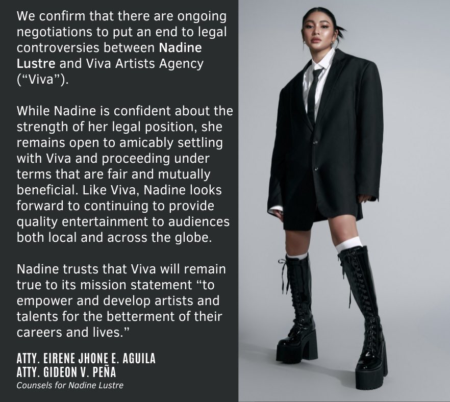 Viva Artists Agency statement about Nadine Lustre