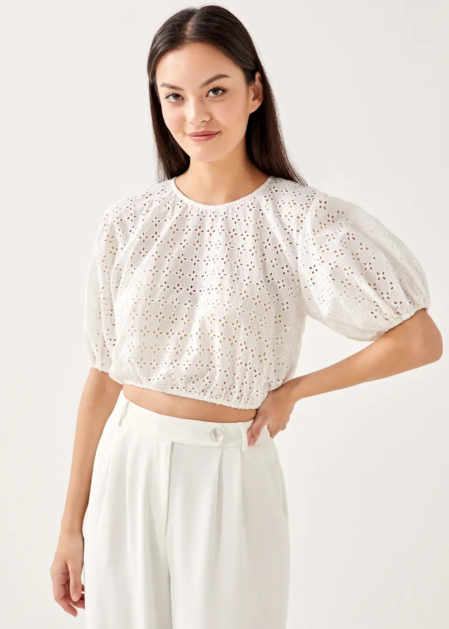 Love, Bonito Hayes Embroidered Ruched Cropped Top