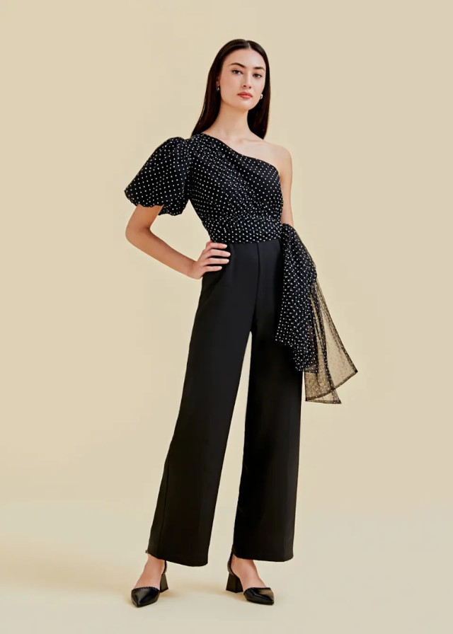 Love, Bonito Josefina Jacquard Balloon Sleeve Jumpsuit