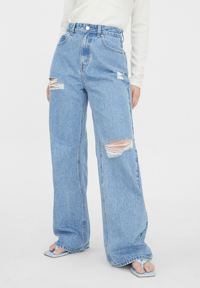 Pomelo Wide-Leg Ripped Jeans