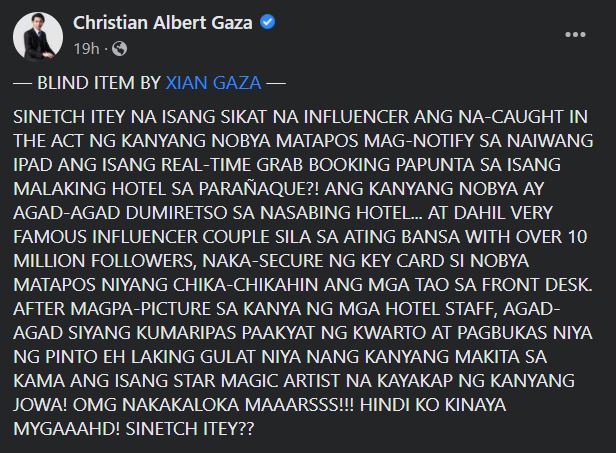 Christian Gaza posts a blind item.